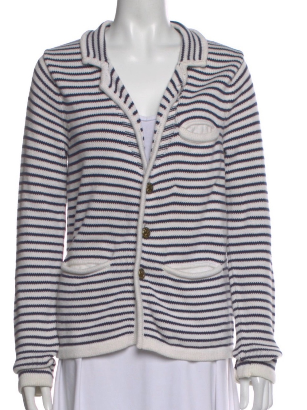 Opening Ceremony Navy Striped Open Front Knit Cardigan Sweater Blazer preppy